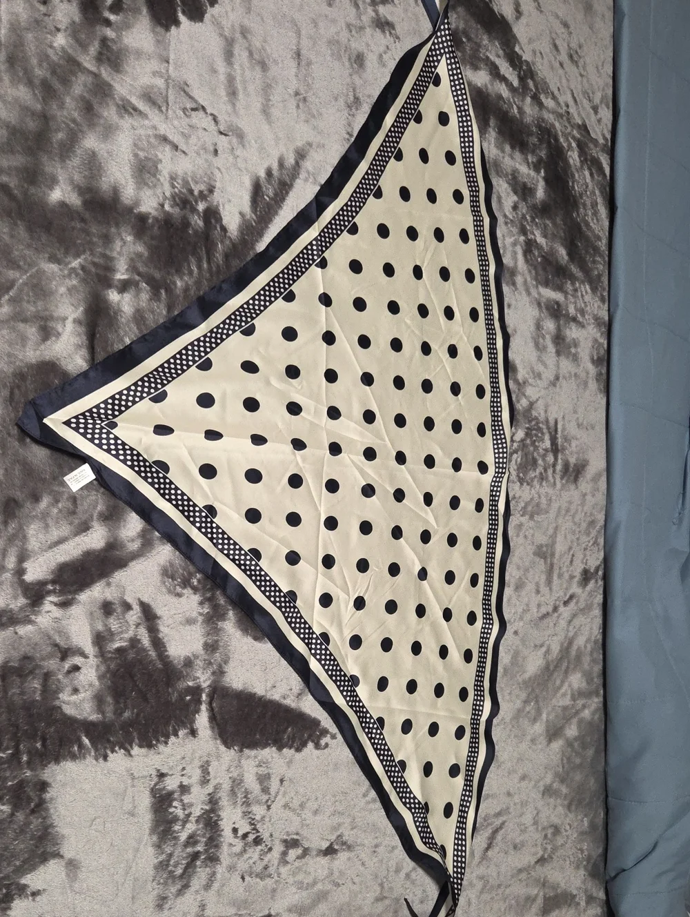 Kids Polka Dot Triangle Scarf - Cream and Navy